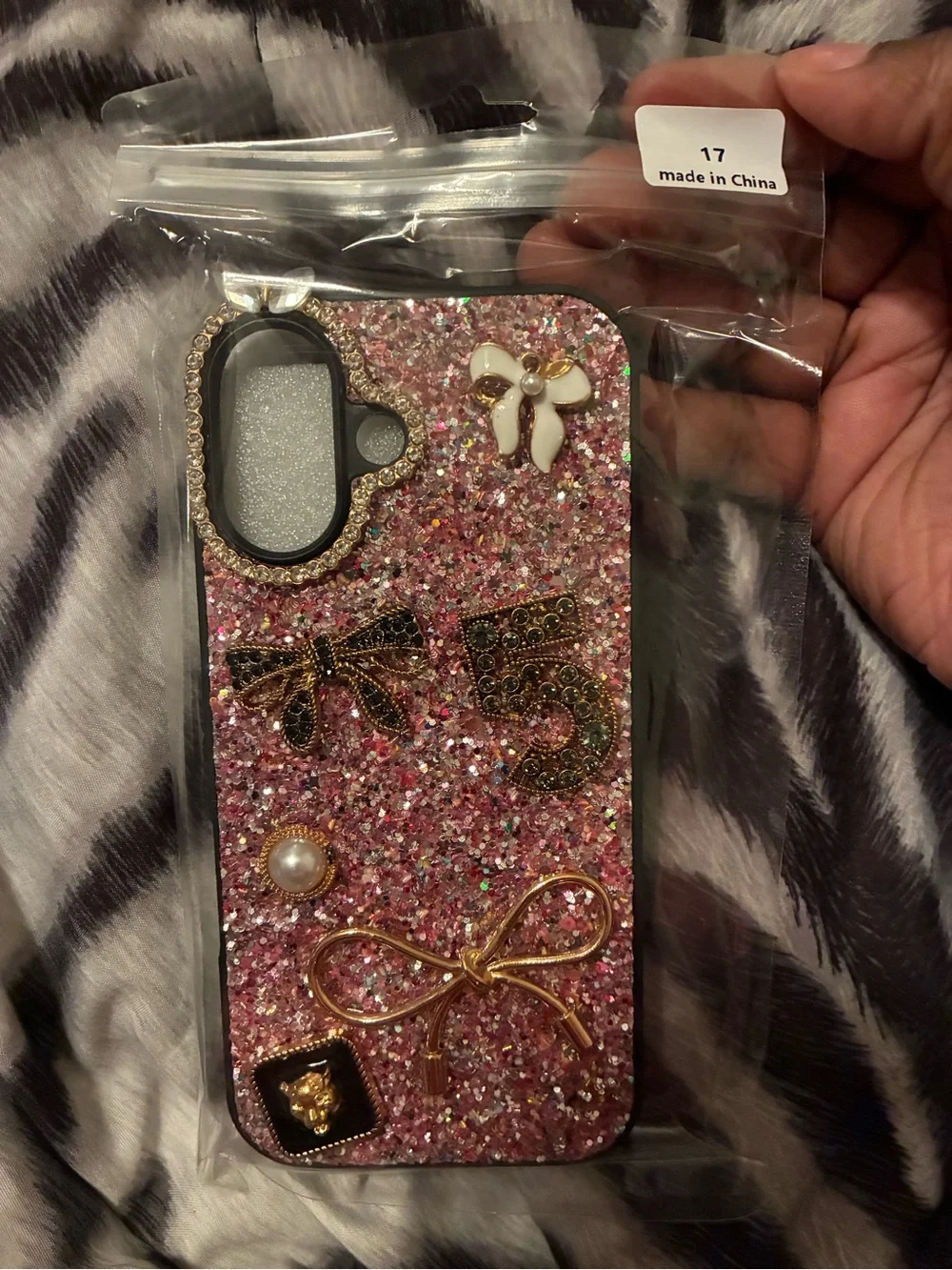 Pink Glitter Bow Accent Phone Case - Unbranded